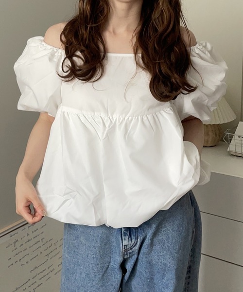 merrylatte(メリーラテ)の「2WAY オフショルダー ボリューム 半袖 ブラウス【NOUA】(シャツ/ブラウス・レディース・イエロー/ホワイト・FREE)」の11枚目の写真