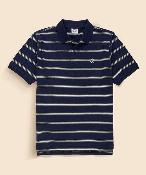 BROOKS BROTHERS(ブルックスブラザーズ)の「コットン ストレッチピケ GFロゴワッペン ストライプ ポロシャツ Original Fit(ポロシャツ・メンズ・ネイビー・SMALL/LARGE/MEDIUM/X-SMALL)」の1枚目の写真