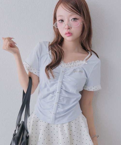 OLIVE des OLIVE(オリーブデオリーブ)の「キャミレイヤードトップス(キャミソール・レディース・サックスブルー/ブラウン/ピンク/ブラック・FREE)」の4枚目の写真