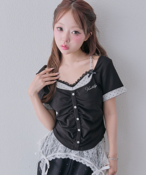 OLIVE des OLIVE(オリーブデオリーブ)の「キャミレイヤードトップス(キャミソール・レディース・サックスブルー/ブラウン/ピンク/ブラック・FREE)」の2枚目の写真