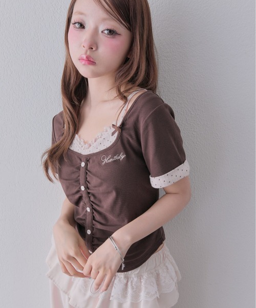 OLIVE des OLIVE(オリーブデオリーブ)の「キャミレイヤードトップス(キャミソール・レディース・サックスブルー/ブラウン/ピンク/ブラック・FREE)」の7枚目の写真