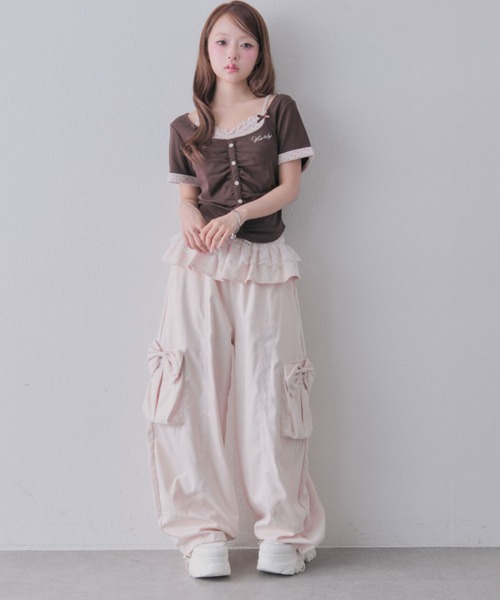 OLIVE des OLIVE(オリーブデオリーブ)の「キャミレイヤードトップス(キャミソール・レディース・サックスブルー/ブラウン/ピンク/ブラック・FREE)」の12枚目の写真
