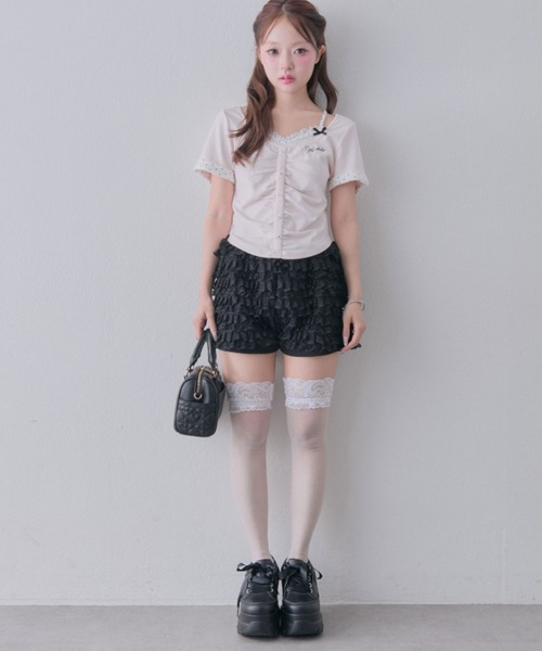 OLIVE des OLIVE(オリーブデオリーブ)の「キャミレイヤードトップス(キャミソール・レディース・サックスブルー/ブラウン/ピンク/ブラック・FREE)」の6枚目の写真