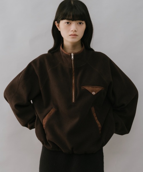 duei(デュイ)の「ハーフジップフリースプルオーバー(Tシャツ/カットソー・レディース・ブラウン/チャコールグレー・FREE)」の1枚目の写真