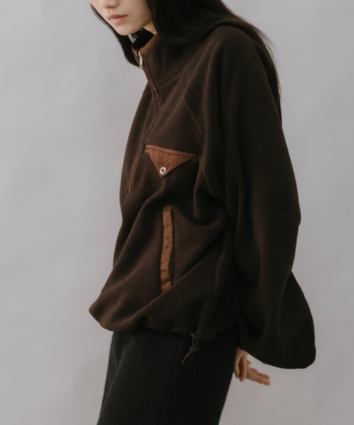 duei(デュイ)の「ハーフジップフリースプルオーバー(Tシャツ/カットソー・レディース・ブラウン/チャコールグレー・FREE)」の5枚目の写真