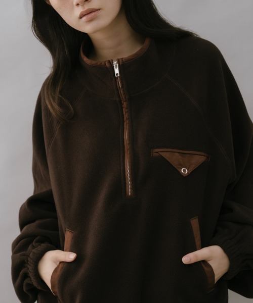 duei(デュイ)の「ハーフジップフリースプルオーバー(Tシャツ/カットソー・レディース・ブラウン/チャコールグレー・FREE)」の7枚目の写真
