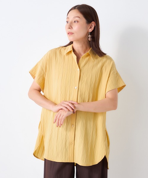GALLORIA(ギャローリア)の「ドビーストライプドルマンシャツ(シャツ/ブラウス・レディース・イエロー/ベージュ/ネイビー・S/M/LL/L)」の4枚目の写真
