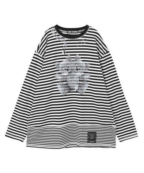 Candy Stripper（キャンディストリッパー）の「FREAK CAT BORDER トップス（Tシャツ/カットソー・レディース・マスタード/ブラック/パープル・FREE）」の6枚目の写真