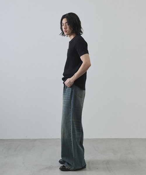 Shoowtime（ショウタイム）の「Floral Button Jacquard Knit Polo Short Sleeve Pullover / フラワーボタンジャガードクロップドニットポロ半袖プルオーバー（ニット/セーター・メンズ・ブラック/グレー・MEDIUM/LARGE/X-LARGE）」の12枚目の写真