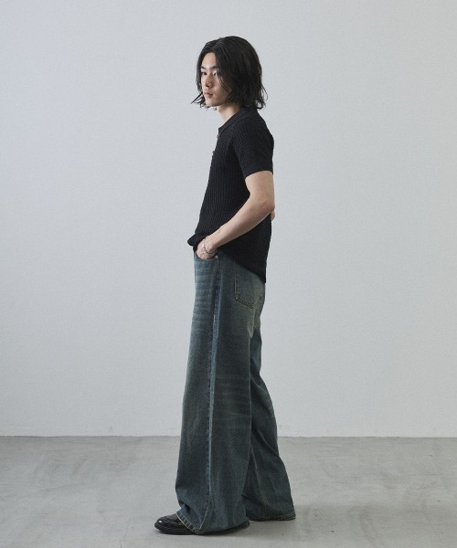 Shoowtime（ショウタイム）の「Floral Button Jacquard Knit Polo Short Sleeve Pullover / フラワーボタンジャガードクロップドニットポロ半袖プルオーバー（ニット/セーター・メンズ・ブラック/グレー・MEDIUM/LARGE/X-LARGE）」の13枚目の写真