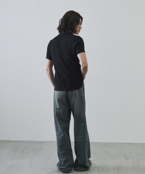 Shoowtime（ショウタイム）の「Floral Button Jacquard Knit Polo Short Sleeve Pullover / フラワーボタンジャガードクロップドニットポロ半袖プルオーバー（ニット/セーター・メンズ・ブラック/グレー・MEDIUM/LARGE/X-LARGE）」の14枚目の写真