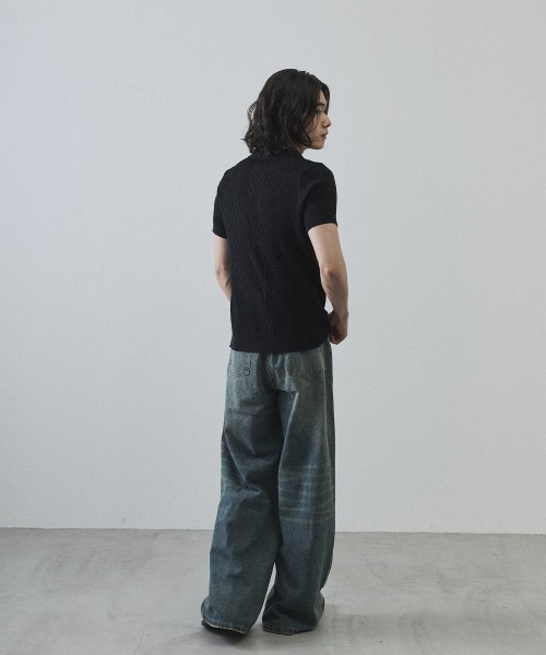 Shoowtime（ショウタイム）の「Floral Button Jacquard Knit Polo Short Sleeve Pullover / フラワーボタンジャガードクロップドニットポロ半袖プルオーバー（ニット/セーター・メンズ・ブラック/グレー・MEDIUM/LARGE/X-LARGE）」の15枚目の写真