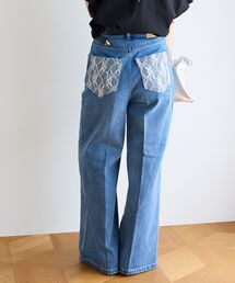 レースドッキングデニムパンツ