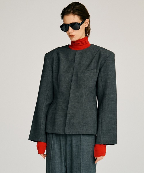 PRANK PROJECT（プランクプロジェクト）の「【2026Autumn Pre-Order】ショルダーパットスーチングトップ / Shoulder Pad Suiting Top（その他トップス・レディース・グレー/ブラック・FREE）」の2枚目の写真