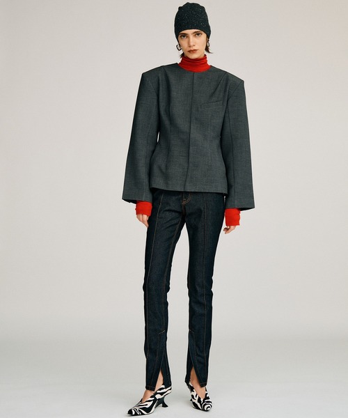 PRANK PROJECT（プランクプロジェクト）の「【2026Autumn Pre-Order】ショルダーパットスーチングトップ / Shoulder Pad Suiting Top（その他トップス・レディース・グレー/ブラック・FREE）」の7枚目の写真