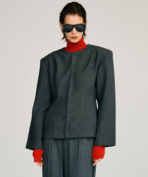PRANK PROJECT（プランクプロジェクト）の「【2026Autumn Pre-Order】ショルダーパットスーチングトップ / Shoulder Pad Suiting Top（その他トップス・レディース・グレー/ブラック・FREE）」の10枚目の写真