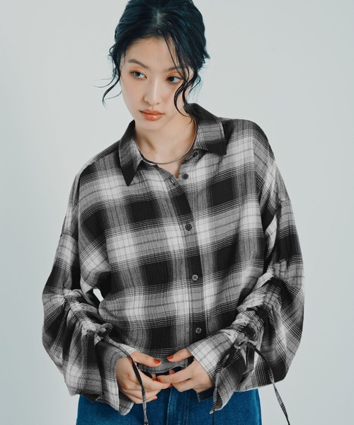LEPSIM(レプシィム)の「楊柳チェック袖シャーシャツ 1047095(シャツ/ブラウス・レディース・ブラック/ブラウン・FREE)」の1枚目の写真