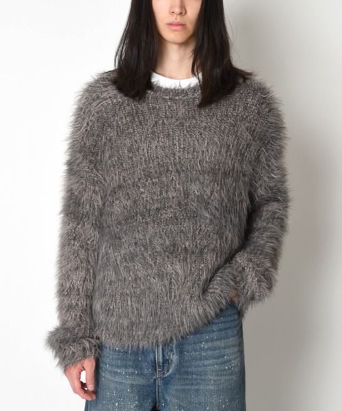 SUPERTHANKS(スーパーサンクス)の「ミックスカラー シャギーニットクルーネックCrew neck volume shaggy knit(ニット/セーター・メンズ・ブラウン系その他/グレー系その他/ブラック系その他・ONE SIZE)」の3枚目の写真