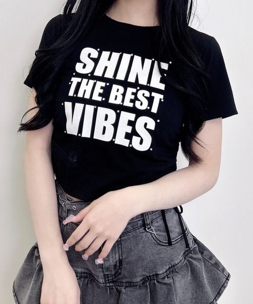 INGNI(イング)の「ラインストーン飛ばしロゴTシャツ(Tシャツ/カットソー・レディース・ブラック×ホワイト/ピンク系7/ホワイト×ブラック/ブラック×ピンク/ホワイト×ピンク・M)」の3枚目の写真