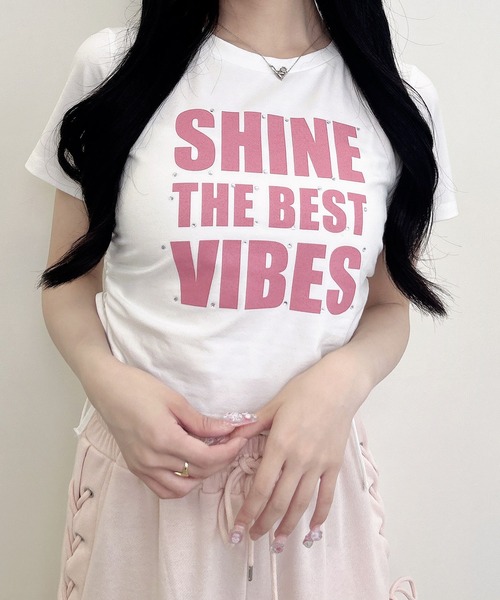 INGNI(イング)の「ラインストーン飛ばしロゴTシャツ(Tシャツ/カットソー・レディース・ブラック×ホワイト/ピンク系7/ホワイト×ブラック/ブラック×ピンク/ホワイト×ピンク・M)」の6枚目の写真