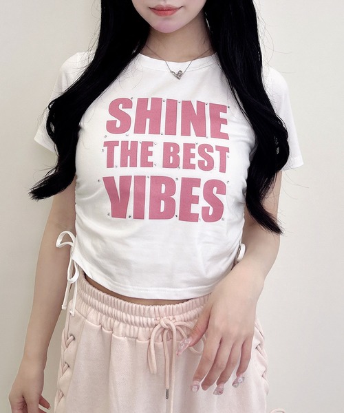 INGNI(イング)の「ラインストーン飛ばしロゴTシャツ(Tシャツ/カットソー・レディース・ブラック×ホワイト/ピンク系7/ホワイト×ブラック/ブラック×ピンク/ホワイト×ピンク・M)」の7枚目の写真
