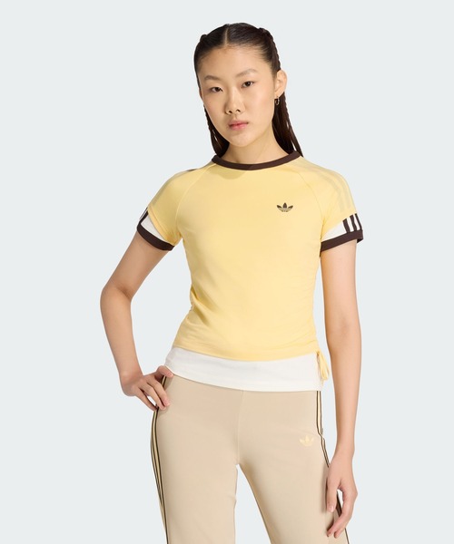 adidas(アディダス)の「ダブルレイヤー カリ Tシャツ / アディダスオリジナルス adidas Originals(Tシャツ/カットソー・レディース・イエロー・XX-LARGE/LARGE/MEDIUM/SMALL/X-LARGE)」の1枚目の写真