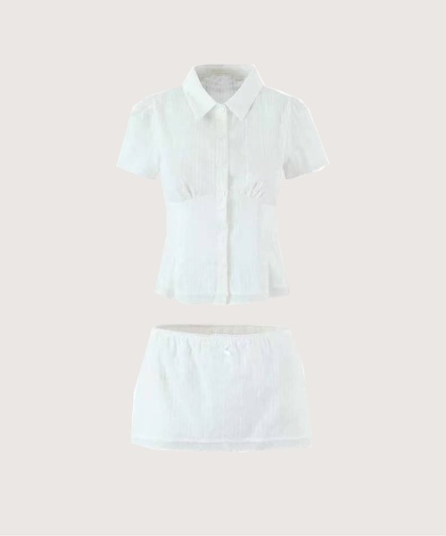 LA POMME petit(ラポミ・プチ)の「Sweet Plaid Lace Piping Shirt Set Up/スウィートチェック柄レースパイピングシャツセットアップ(セットアップ・レディース・ホワイト/ブルー/ブラウン・LARGE/SMALL/MEDIUM)」の1枚目の写真