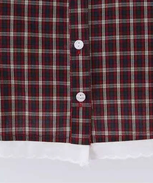 LA POMME petit(ラポミ・プチ)の「Sweet Plaid Lace Piping Shirt Set Up/スウィートチェック柄レースパイピングシャツセットアップ(セットアップ・レディース・ホワイト/ブルー/ブラウン・LARGE/SMALL/MEDIUM)」の5枚目の写真