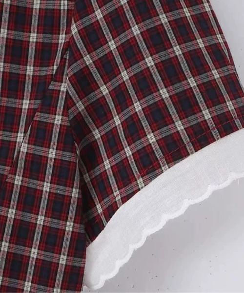 LA POMME petit(ラポミ・プチ)の「Sweet Plaid Lace Piping Shirt Set Up/スウィートチェック柄レースパイピングシャツセットアップ(セットアップ・レディース・ホワイト/ブルー/ブラウン・LARGE/SMALL/MEDIUM)」の7枚目の写真
