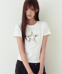 レオパードスターパッチ半袖Tシャツ[ホワイト]