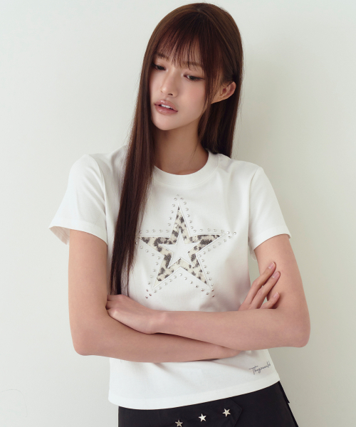 THE GREEN LAB（ザグリーンラボ）の「レオパードスターパッチ半袖Tシャツ[ホワイト]（Tシャツ/カットソー・レディース・その他・FREE）」の3枚目の写真