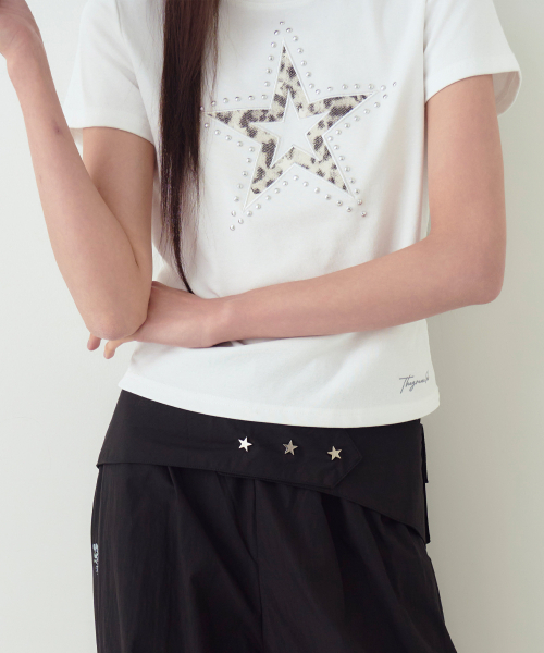 THE GREEN LAB（ザグリーンラボ）の「レオパードスターパッチ半袖Tシャツ[ホワイト]（Tシャツ/カットソー・レディース・その他・FREE）」の4枚目の写真