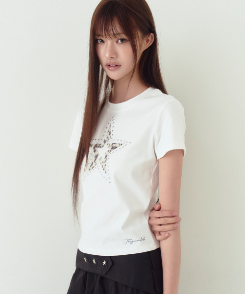 THE GREEN LAB（ザグリーンラボ）の「レオパードスターパッチ半袖Tシャツ[ホワイト]（Tシャツ/カットソー・レディース・その他・FREE）」の6枚目の写真