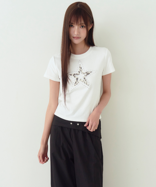THE GREEN LAB（ザグリーンラボ）の「レオパードスターパッチ半袖Tシャツ[ホワイト]（Tシャツ/カットソー・レディース・その他・FREE）」の7枚目の写真