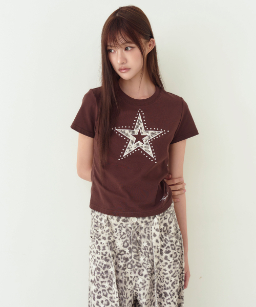 THE GREEN LAB（ザグリーンラボ）の「レオパードスターパッチ半袖Tシャツ[ホワイト]（Tシャツ/カットソー・レディース・その他・FREE）」の11枚目の写真