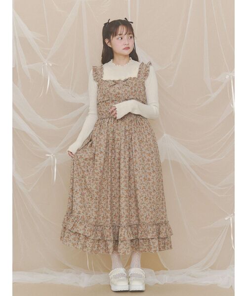 merry jenny(メリージェニー)の「crinkled floralワンピース(ワンピース・レディース・カーキ/ベージュ/ネイビー・FREE)」の2枚目の写真