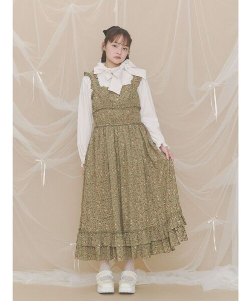 merry jenny(メリージェニー)の「crinkled floralワンピース(ワンピース・レディース・カーキ/ベージュ/ネイビー・FREE)」の3枚目の写真