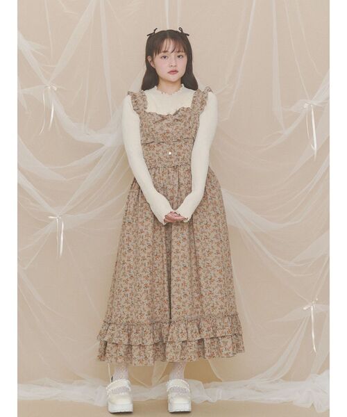 merry jenny(メリージェニー)の「crinkled floralワンピース(ワンピース・レディース・カーキ/ベージュ/ネイビー・FREE)」の5枚目の写真
