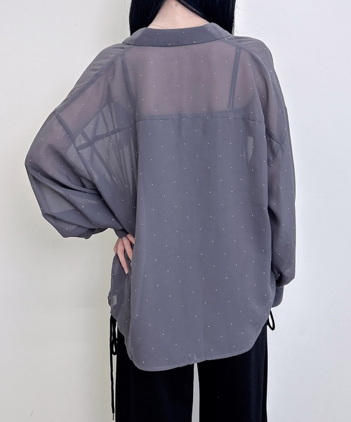 INGNI(イング)の「ラインストーン付シアーシャツ(シャツ/ブラウス・レディース・チャコールグレー/オフホワイト/ブルー・M)」の13枚目の写真