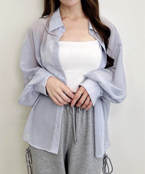 INGNI(イング)の「ラインストーン付シアーシャツ(シャツ/ブラウス・レディース・チャコールグレー/オフホワイト/ブルー・M)」の17枚目の写真
