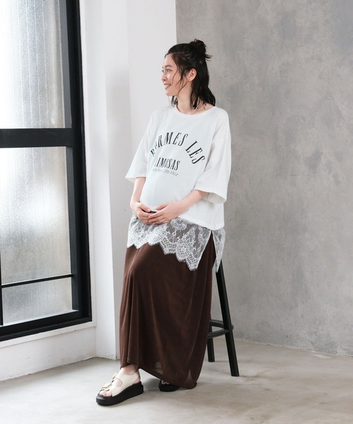LEPSIM(レプシィム)の「【産前・産後対応】マタニティ/6分袖ミニ裏毛ロゴレース 1056999(マタニティウェア/グッズ・レディース・アイボリー/チャコールグレー/杢グレー・FREE)」の7枚目の写真