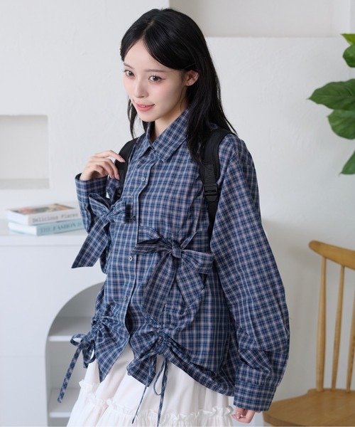 kutir(クティール)の「アソートドロストリボンシャツ(シャツ/ブラウス・レディース・ネイビー/サックスブルー/ブラウン/チャコールグレー/ライトグリーン/ホワイト/ダークグレー・FREE)」の9枚目の写真