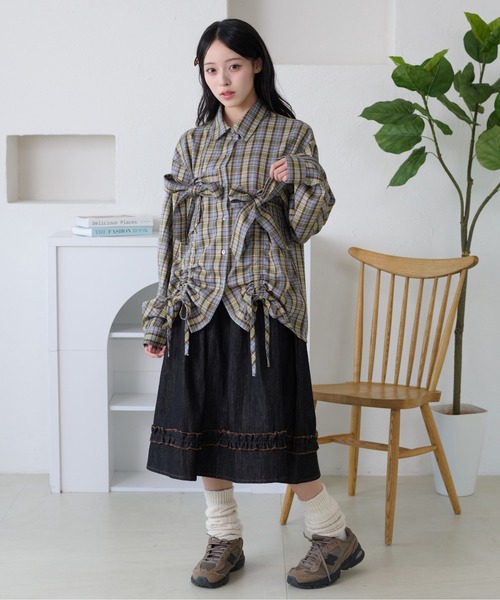 kutir(クティール)の「アソートドロストリボンシャツ(シャツ/ブラウス・レディース・ネイビー/サックスブルー/ブラウン/チャコールグレー/ライトグリーン/ホワイト/ダークグレー・FREE)」の19枚目の写真
