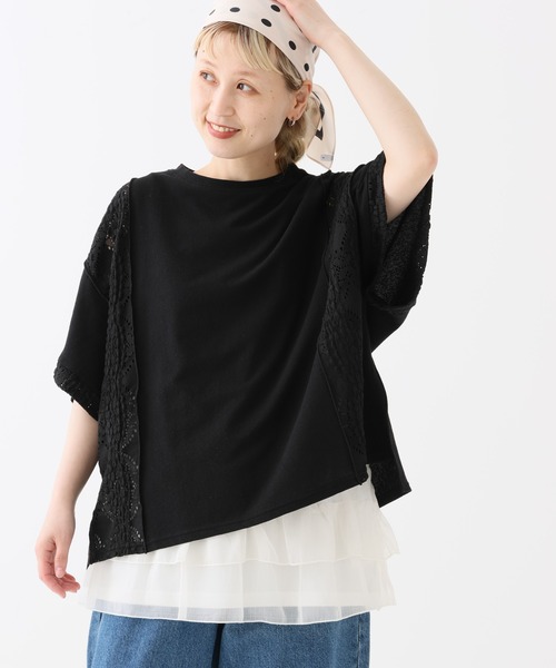 HEART MARKET(ハートマーケット)の「レース部分使いプルオーバー(Tシャツ/カットソー・レディース・チャコール/グリーン/マスタード/ブラック/ナチュラル・FREE)」の1枚目の写真
