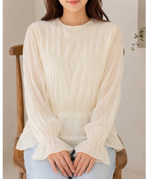 FAZVY(ファズビー)の「上品な透け感 ふんわり袖シアーブラウス(シャツ/ブラウス・レディース・ホワイト/ブラック・M)」の3枚目の写真