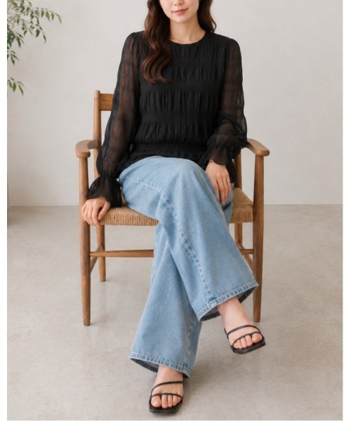 FAZVY(ファズビー)の「上品な透け感 ふんわり袖シアーブラウス(シャツ/ブラウス・レディース・ホワイト/ブラック・M)」の19枚目の写真