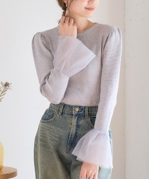 インしなくてもすっきり決まる、きれいめ袖チュールリブトップスニット [250402]