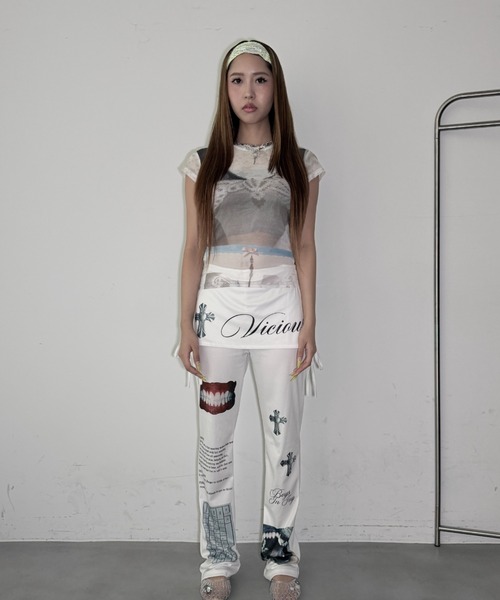 Y2K SYNAPSE FACTORY（ワイツーケー シナプスファクトリー）の「【レイヤードプリント】シアーTシャツ（Tシャツ/カットソー・レディース・ベージュ・FREE）」の3枚目の写真