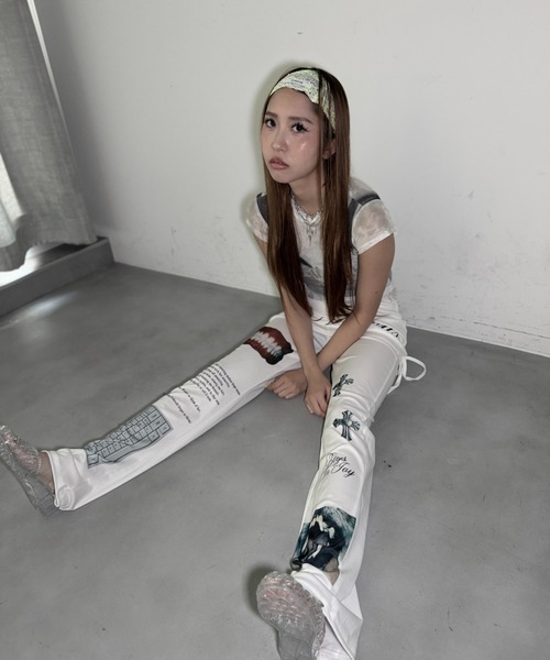 Y2K SYNAPSE FACTORY（ワイツーケー シナプスファクトリー）の「【レイヤードプリント】シアーTシャツ（Tシャツ/カットソー・レディース・ベージュ・FREE）」の16枚目の写真