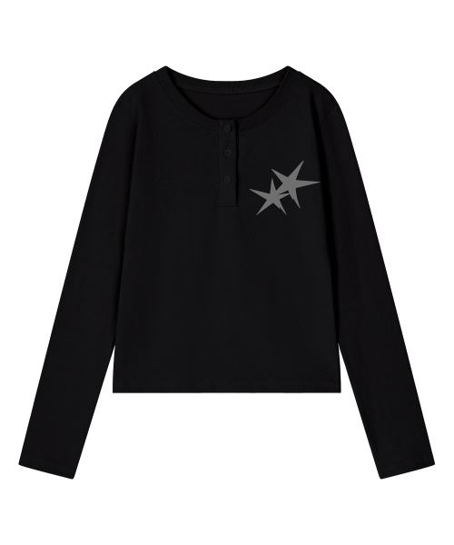 GRAVER ORDINARY（グレイバーオーディナリー）の「[ODNR UNISEX] Small Twins Star ヘンリーネック ロングスリーブ 長袖Tシャツ_3color（Tシャツ/カットソー・レディース・ブラック/チャコール/ベージュ・LARGE/MEDIUM）」の14枚目の写真